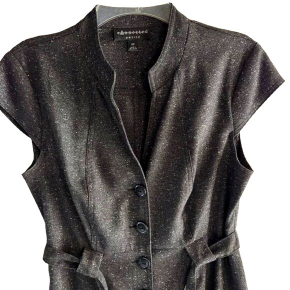 Connected Petite Blk Belted Shift Dress 10P Button Front Work to Evening Dress - Picture 4 of 9